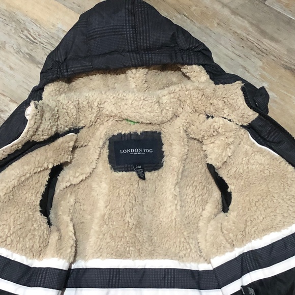 London Fog Gray Plaid Fleece Lined Puffer Jacket 24M - Picture 4 of 7